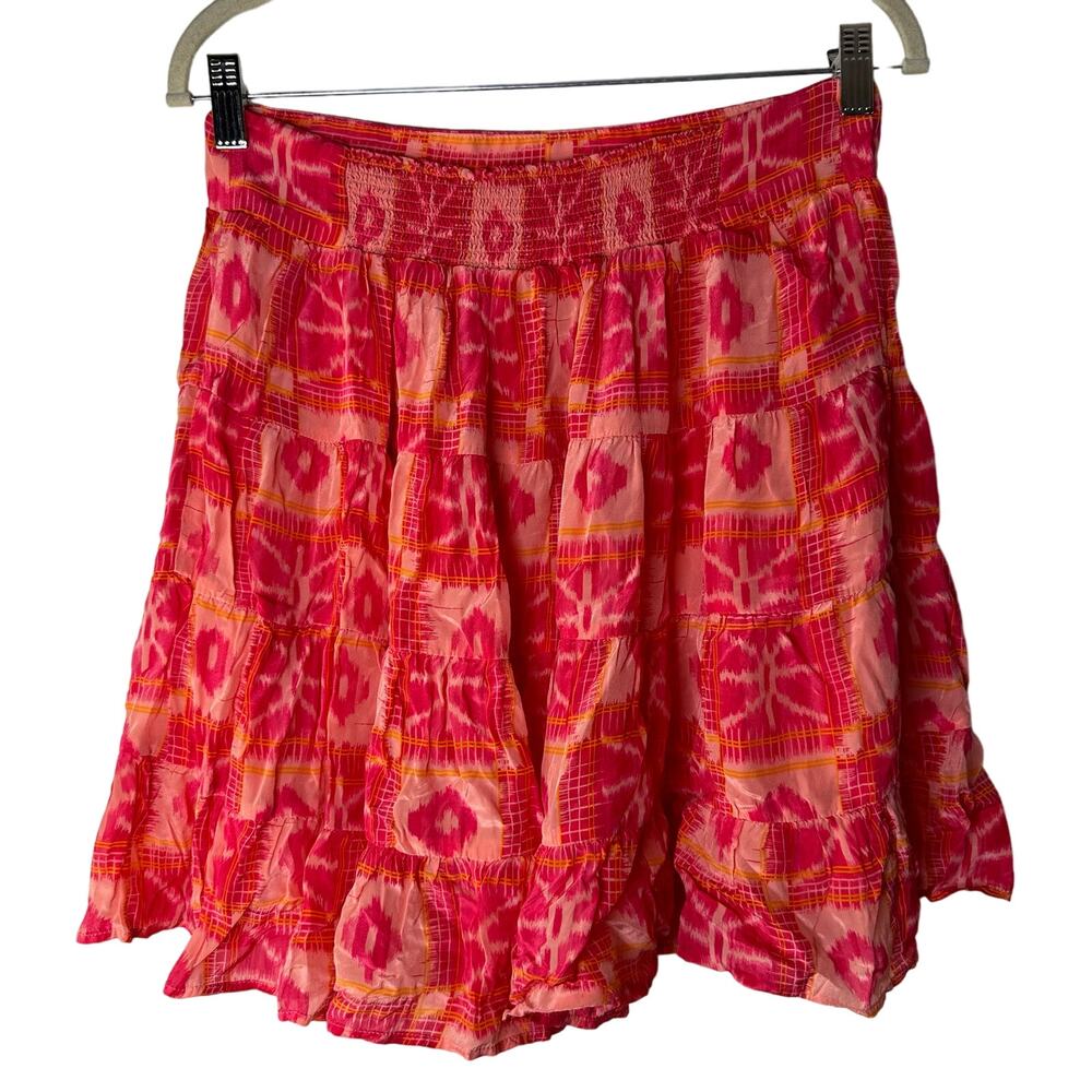 Anthropologie Women's Medium Danielle Duer Tiered Mini Skirt Pink GUC‎
